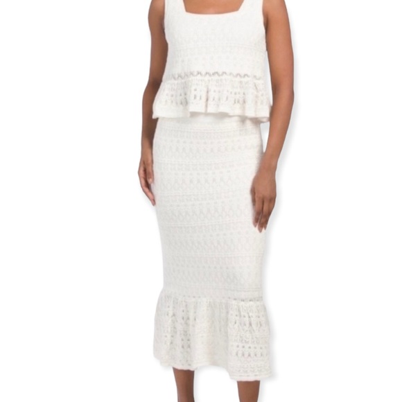 HOUSE OF HARLOW Crochet 2 Piece Set Peplum Crop Top Fit & Flare Skirt Ruffle Hem - Picture 7 of 7